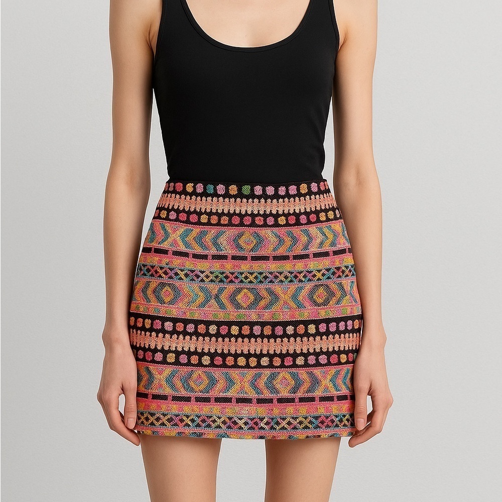 Vibrant Sequin Geo Mini Skirt — Y2K Festival Statement Ibiza Summer L